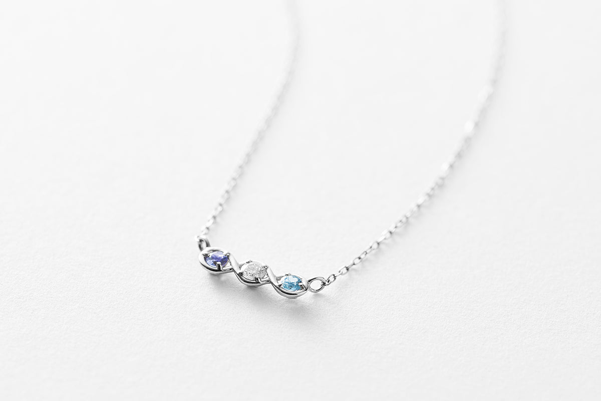 3 Jewel Family Necklace｜PT900/850 Cut Azuki 45cm Slide Chain
