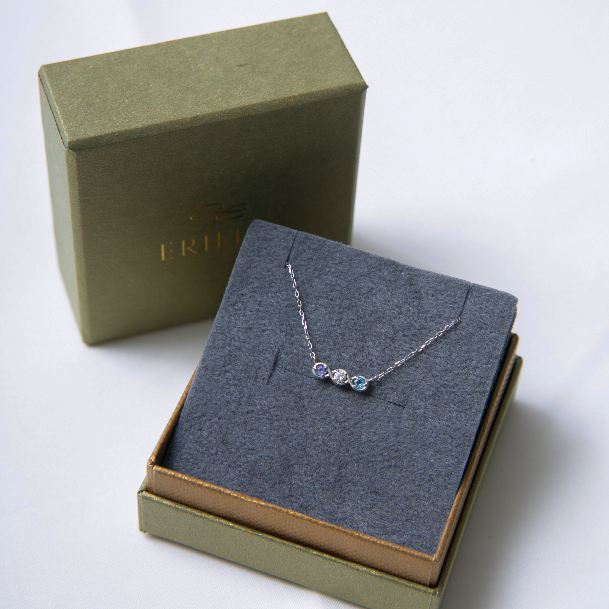 3 Jewel Family Necklace｜PT900/850 Cut Azuki 45cm Slide Chain