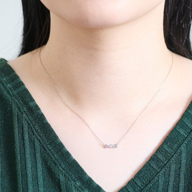 3 Jewel Family Necklace｜PT900/850 Cut Azuki 45cm Slide Chain